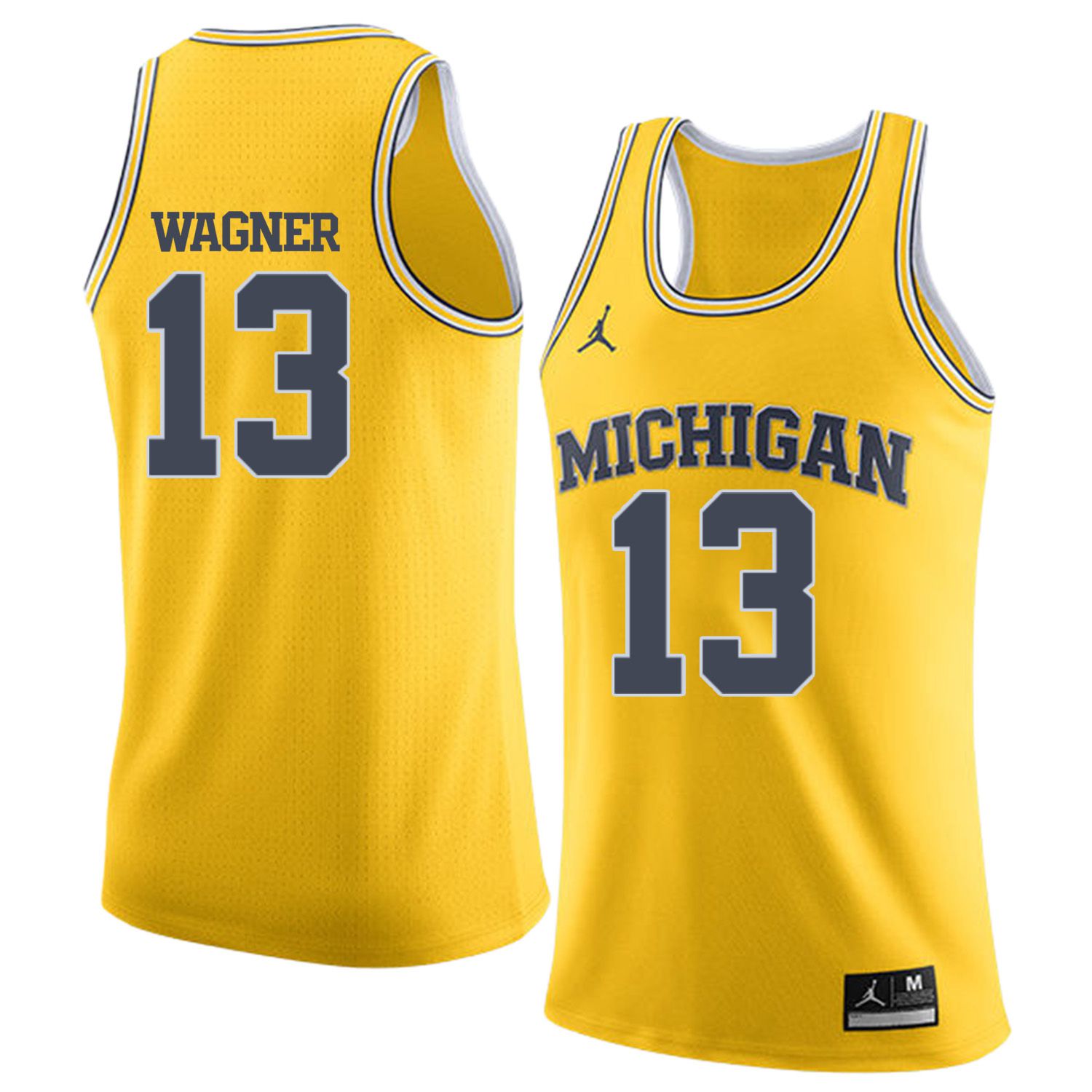 Men Jordan University of Michigan Basketball Yellow #13 Wagner Customized NCAA Jerseys->customized ncaa jersey->Custom Jersey